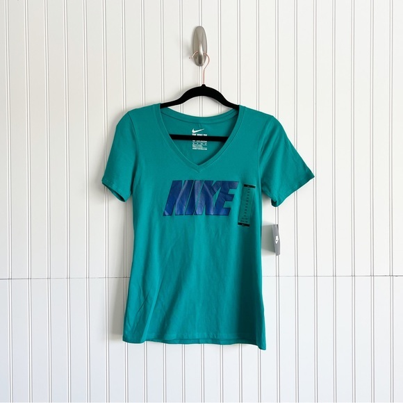 Nike Tops - Nike XS Teal V Neck Logo Shirt